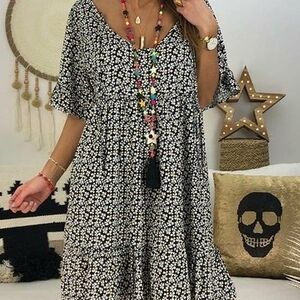 Elegant Black & White Floral Midi Mini Dress M 8 10 NEW w/TAGS
